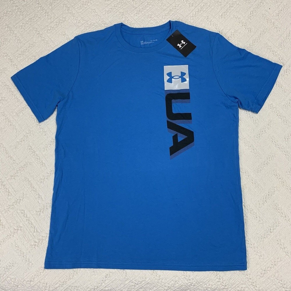 NWT Under Armour Men's Big Logo Wordmark Loose Blue T-Shirt Size XL UA